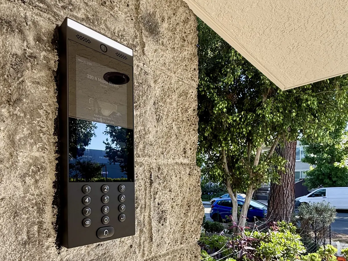 UniFi Access Intercom flush mounted in a block pillar