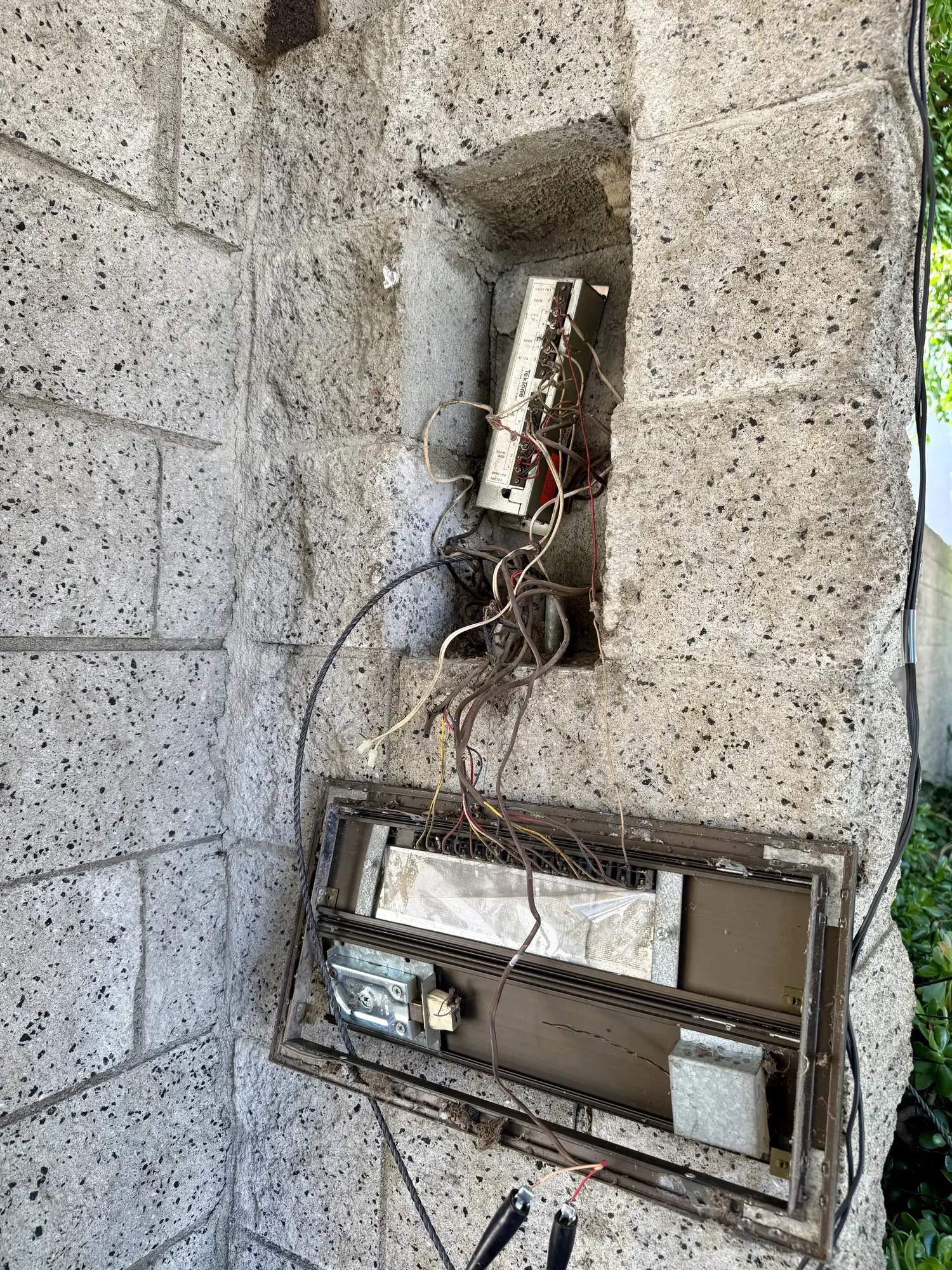 Old intercom frame in the pillar cutout