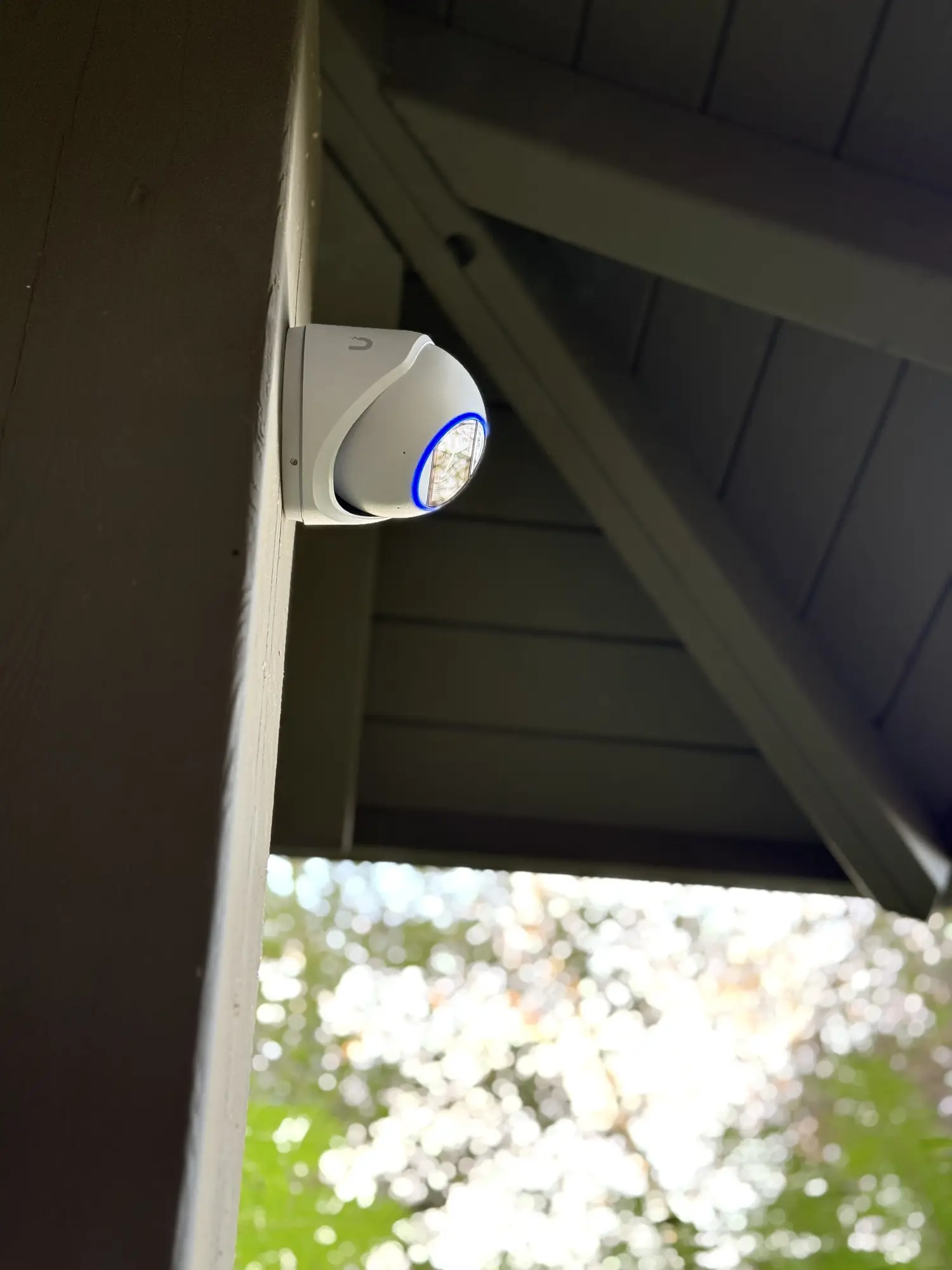 Turret camera under a roof overhang