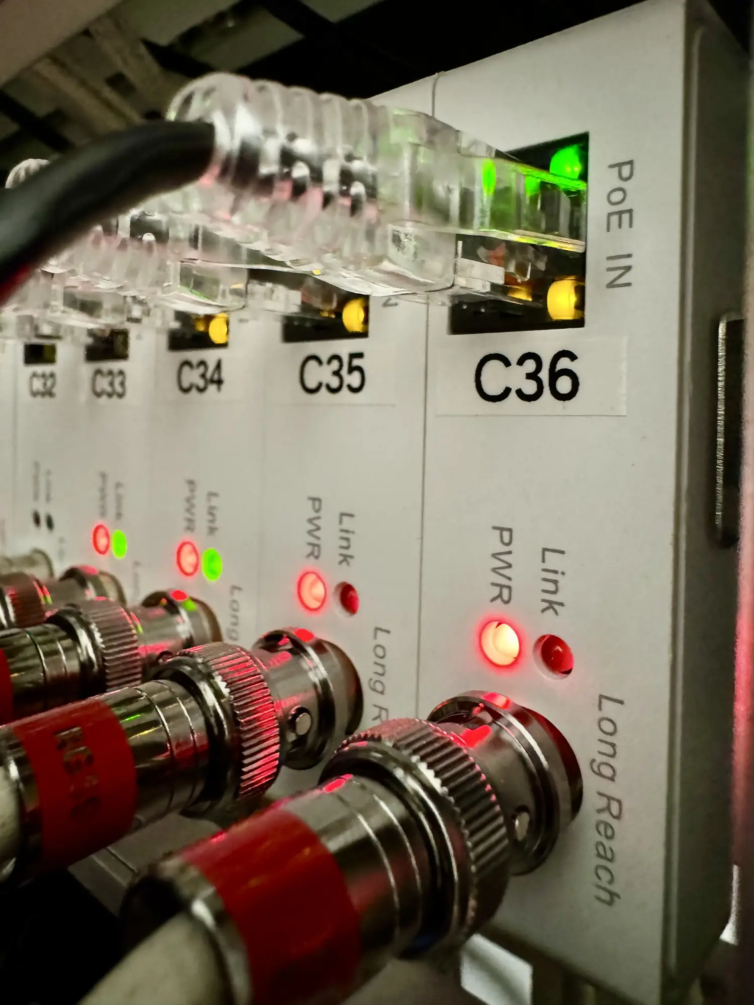 Long Reach extenders labeled by camera channel