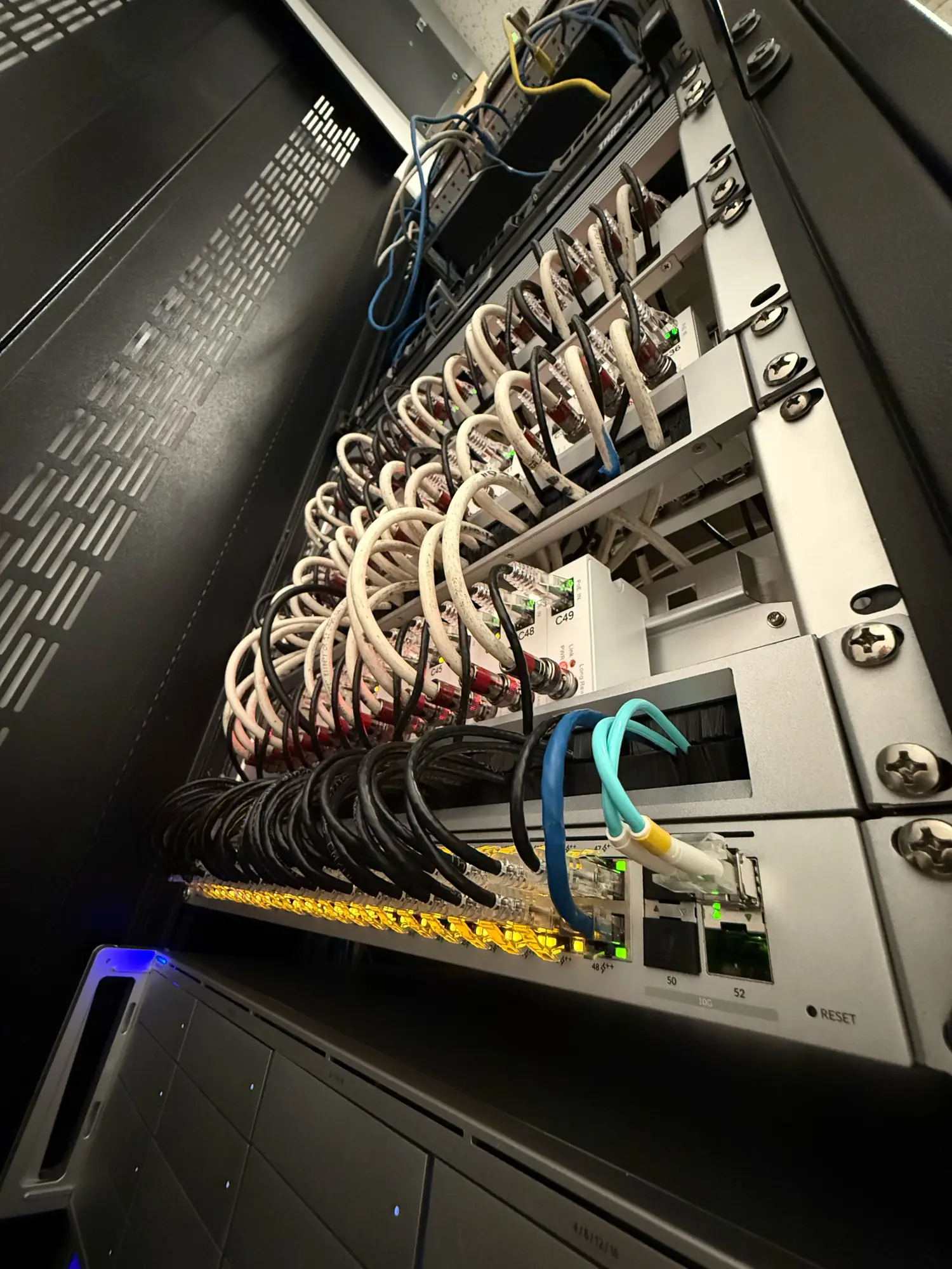 UNVR Pro, UniFi switch and Long Reach extenders in the rack
