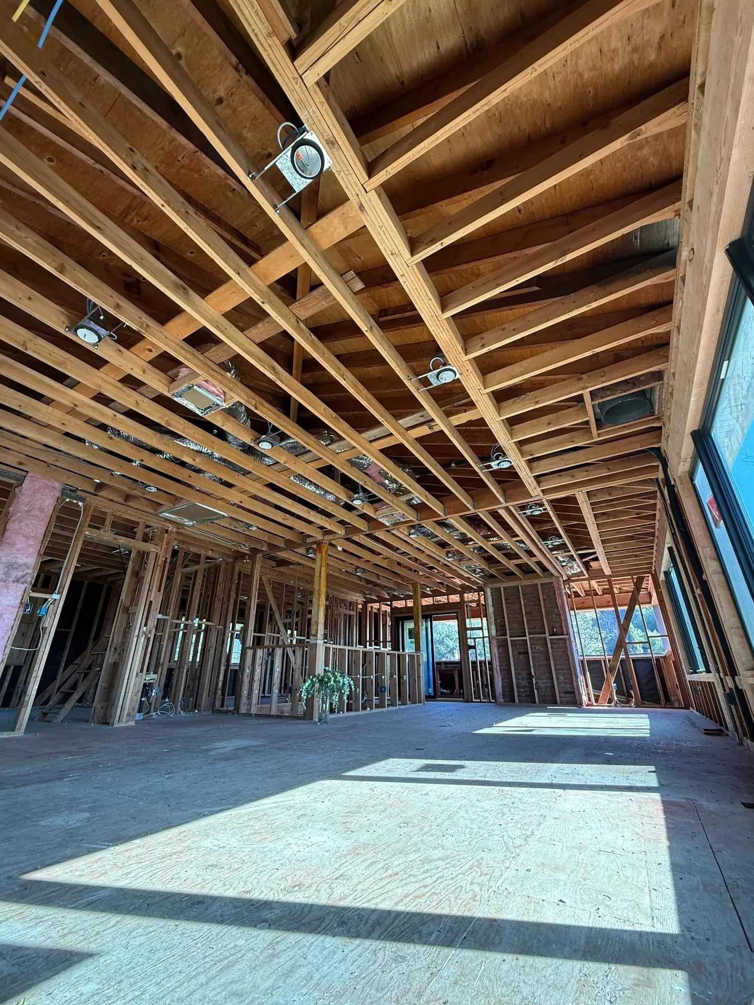 Open wood framed room before drywall