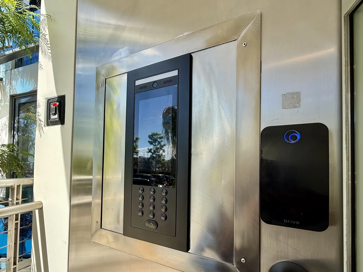 UniFi Access intercom flush in the entry pedestal
