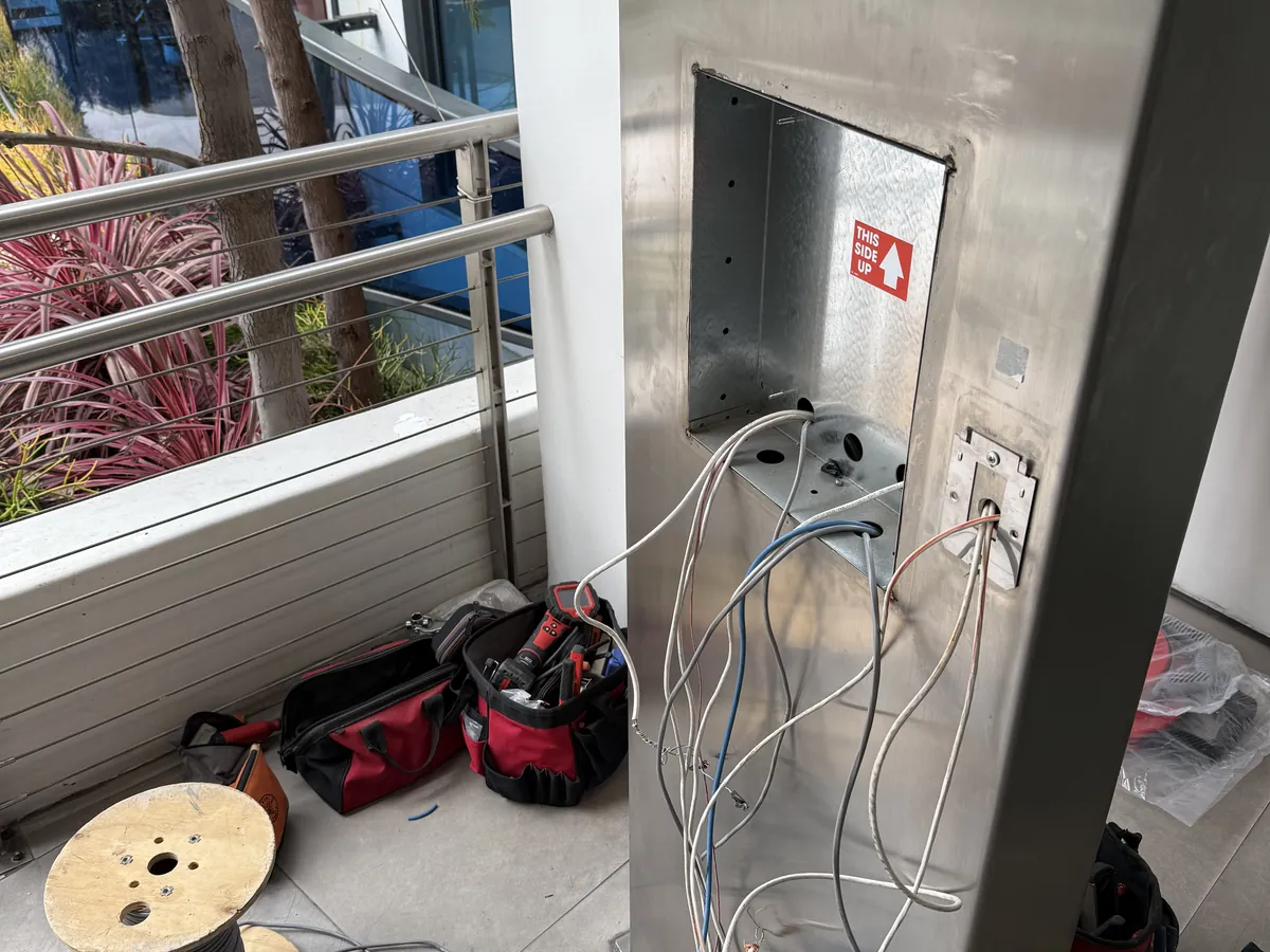 Entry pedestal opened up with new cable pulled in