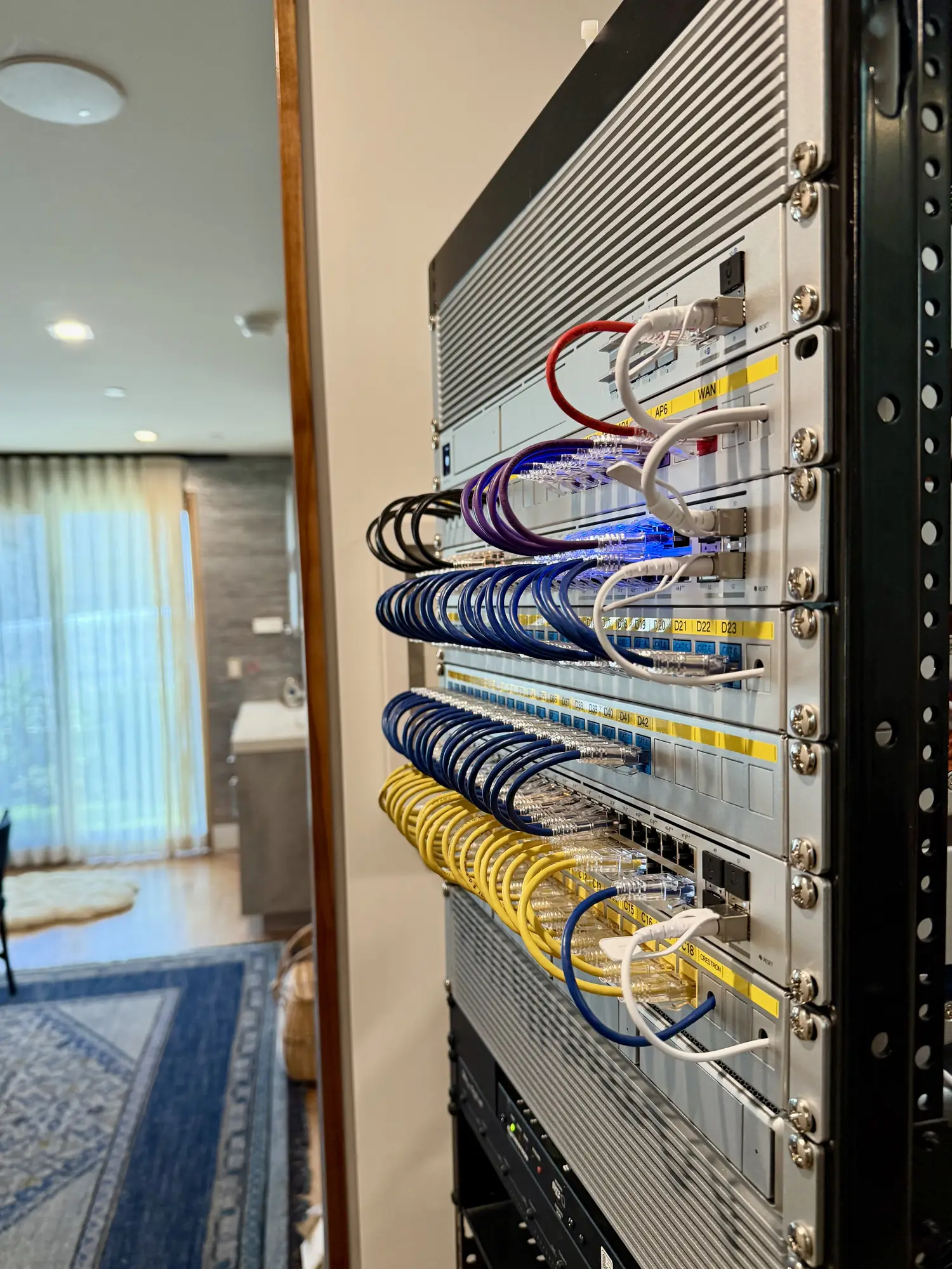 Side view of the finished UniFi rack