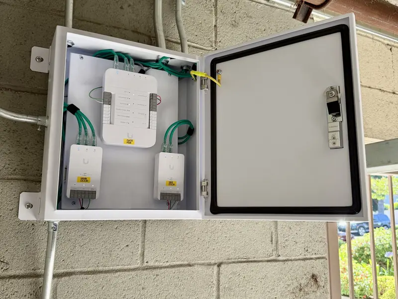 UniFi Access hubs in an outdoor enclosure