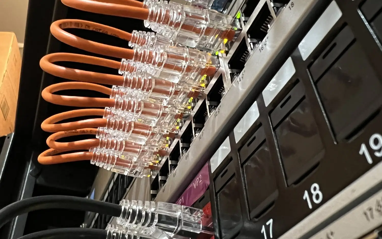 Ethernet cables in a patch panel and switch