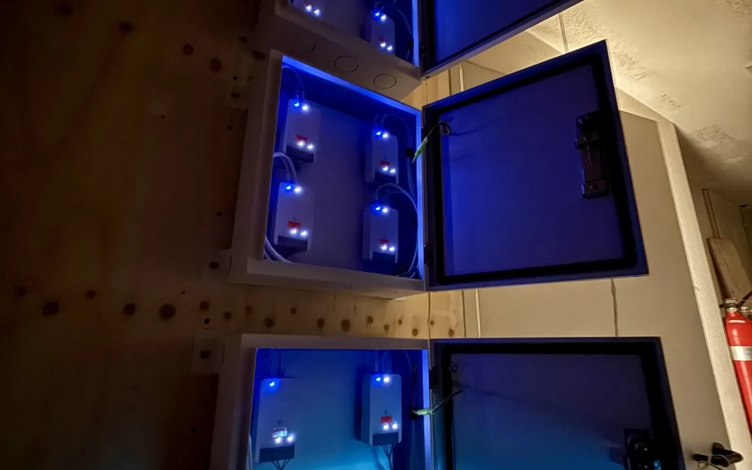 UniFi Access hubs in open enclosures